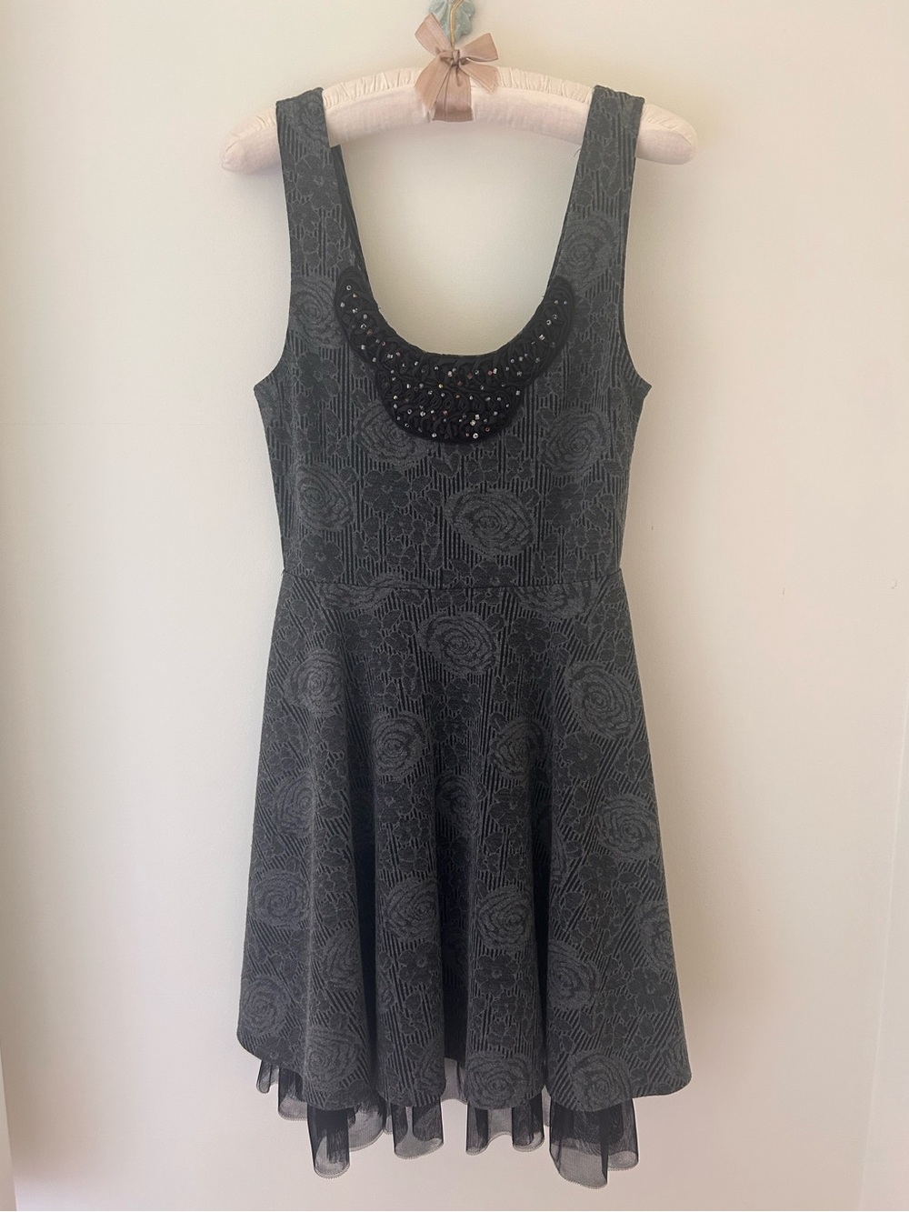 00s Free People “Rock Princess” Beaded Floral Knit Mini Dress  
Size: Small
EUC